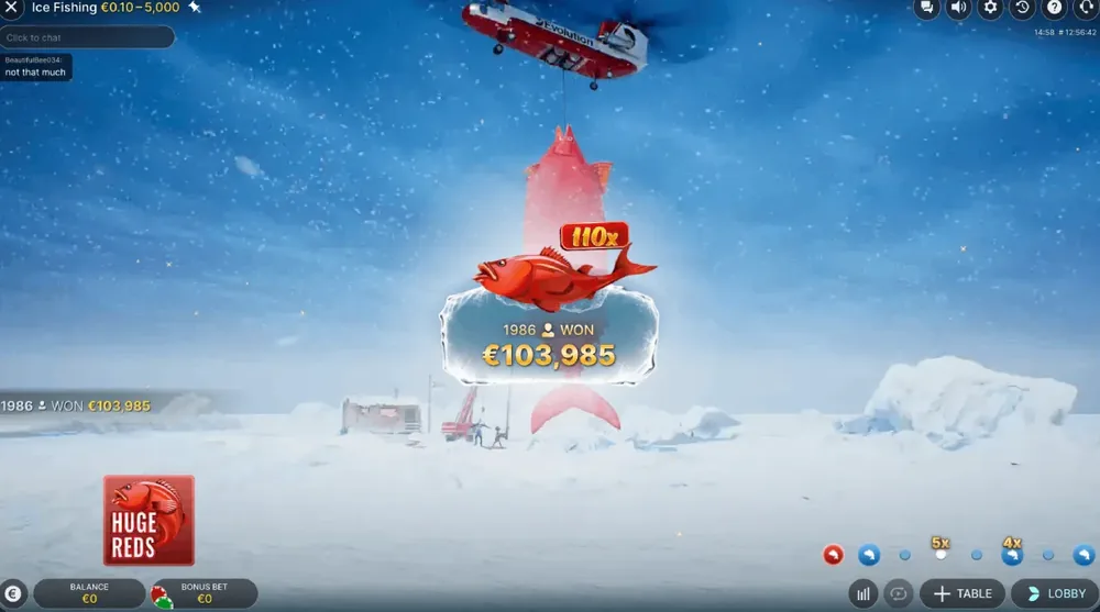 Wynik rundy Huge Reds w Ice Fishing Live z dużą wygraną